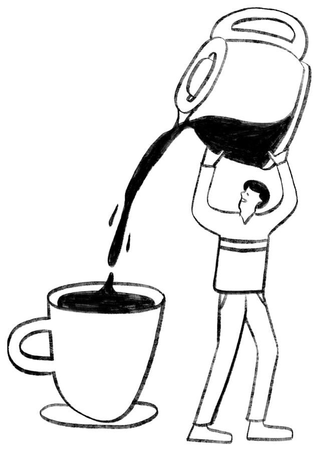 Illustration of a person pouring coffee into a cup